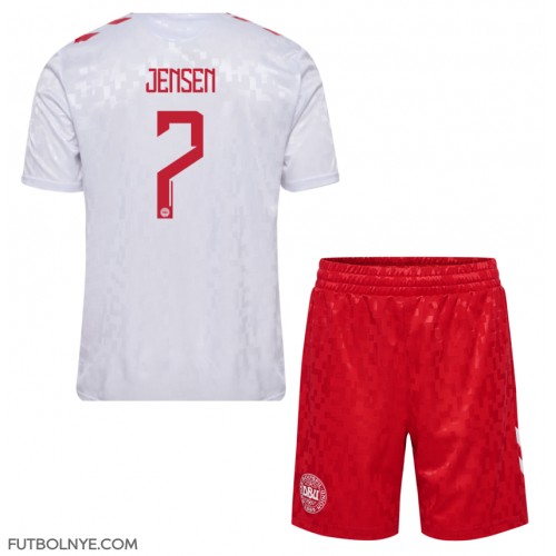 Camiseta Dinamarca Mathias Jensen #7 Visitante Equipación para niños Eurocopa 2024 manga corta (+ pantalones cortos)